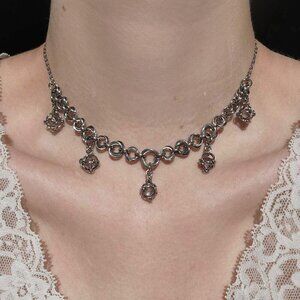 Gothic fairy purple caged pearl chainmail choker necklace with a small silver ch